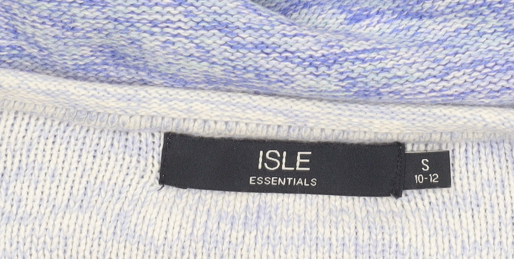 Isle Essentials Women Blue V-Neck Cotton Knit Jumper Size S 10-12