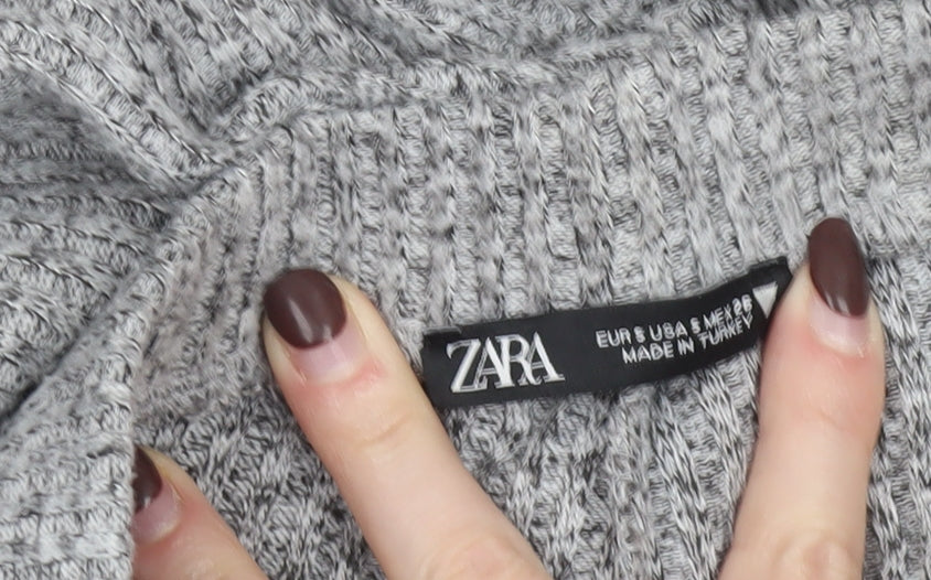 ZARA Women Grey Knit Wide-Leg Trousers Size S