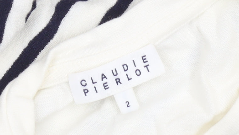 Claudie Pierlot Women's Off Shoulder Striped T-Shirt White Size 10