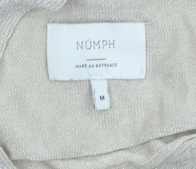 Nümph Womens Beige Mock Neck Knit Short Sleeve Pullover Jumper M