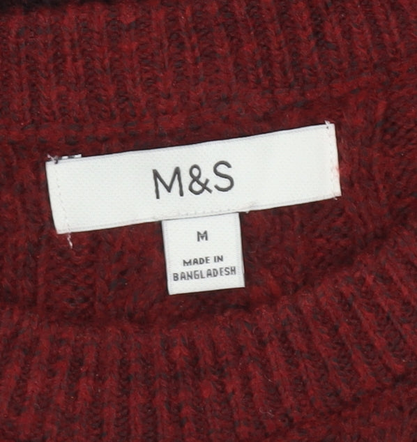 Marks and Spencer Men's Red Cable-Knit Jumper Size M Classic Fit