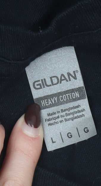 Gildan Men's Black Band Graphic Heavy Cotton T-Shirt Size L