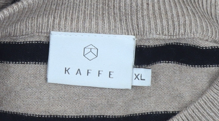 Kaffe Women Beige Black Stripe Knit Jumper Dress XL