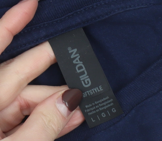 Gildan Men's Navy Wheaton College Graphic Cotton T-Shirt Size L