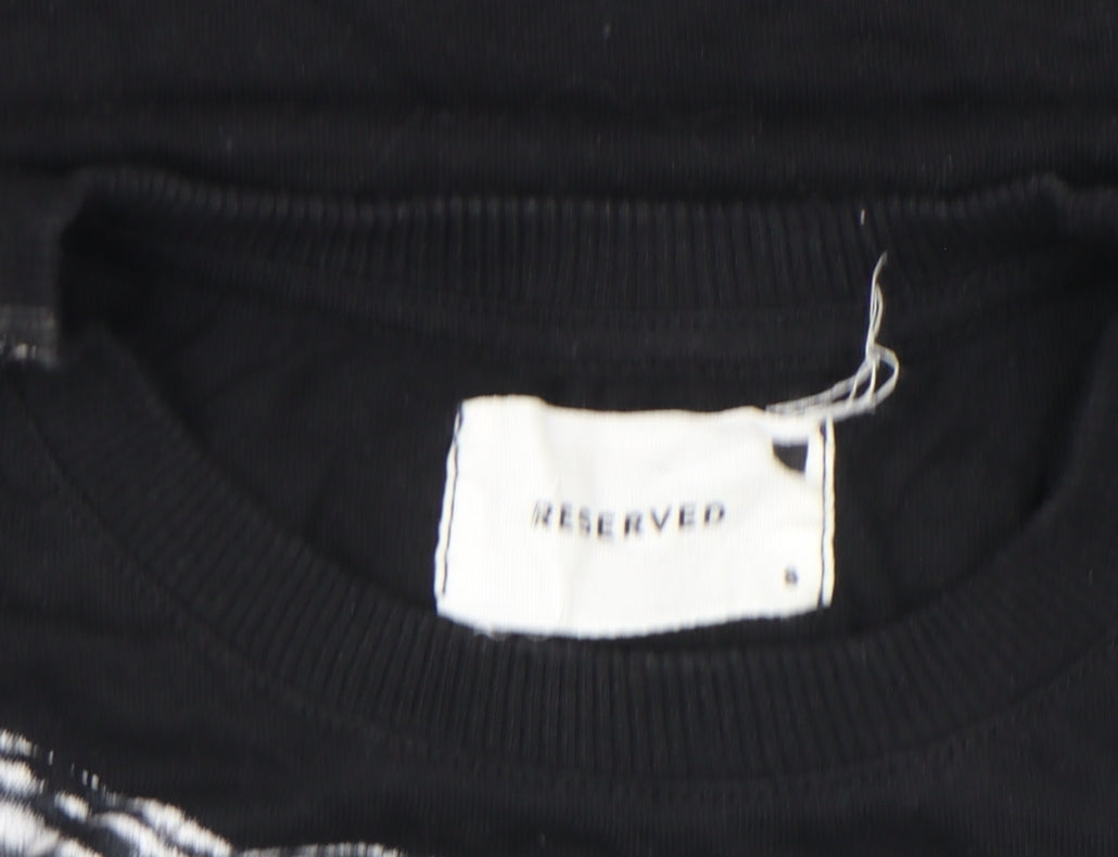 Reserved Womens Black Art Print Short Sleeve Cotton T-Shirt Size S