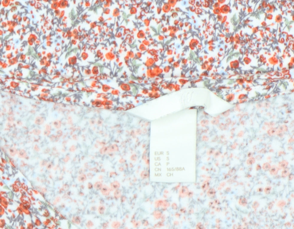 H&M Women's Multicoloured Floral Scoop Neck Short Sleeve Jersey Blouse Size S