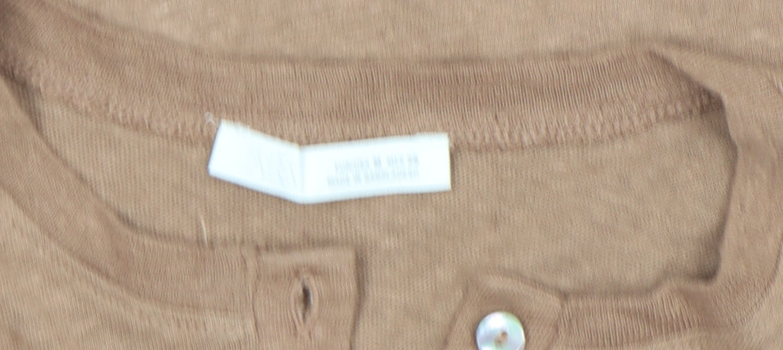 Zara Women Brown Linen Cotton Henley Button-Up Top Size M