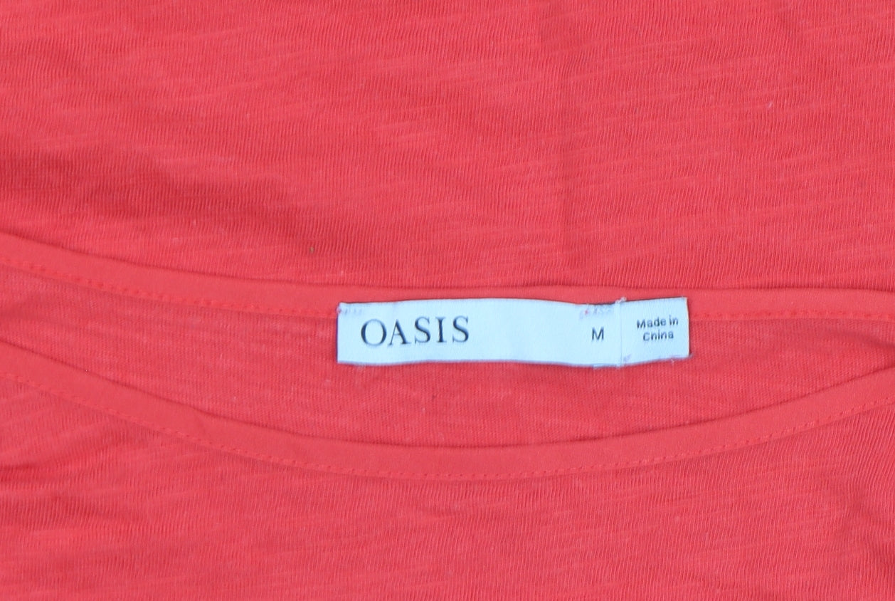 Oasis Women Red Basic Linen T-Shirt Medium Short Sleeve