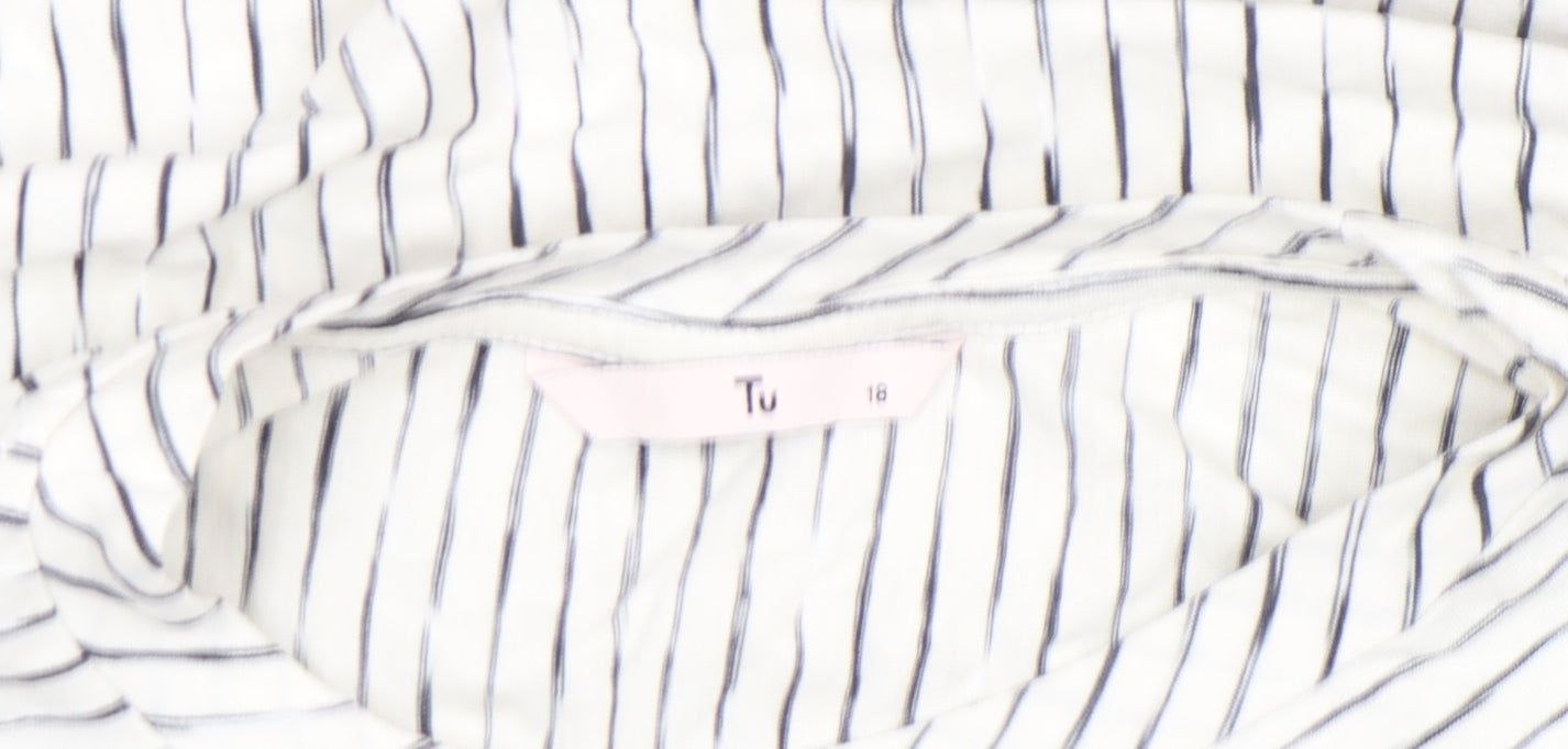 Tu Women’s White Striped Cotton Viscose T-Shirt Size 18