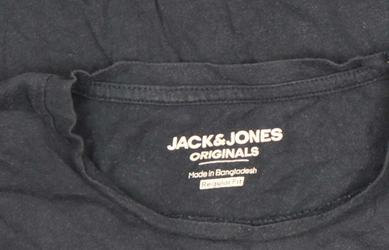 Jack & Jones Men's Blue Regular Fit Cotton Crew Neck T-Shirt Size M