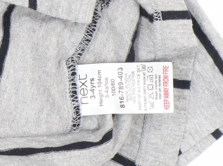 Next Boys Grey Striped Cotton Blend Short Sleeve T-Shirt 3-4 Years