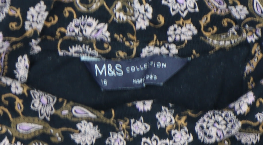Marks and Spencer Womens Multicoloured Paisley Roll Neck Long Sleeve Jersey Blouse Size 16