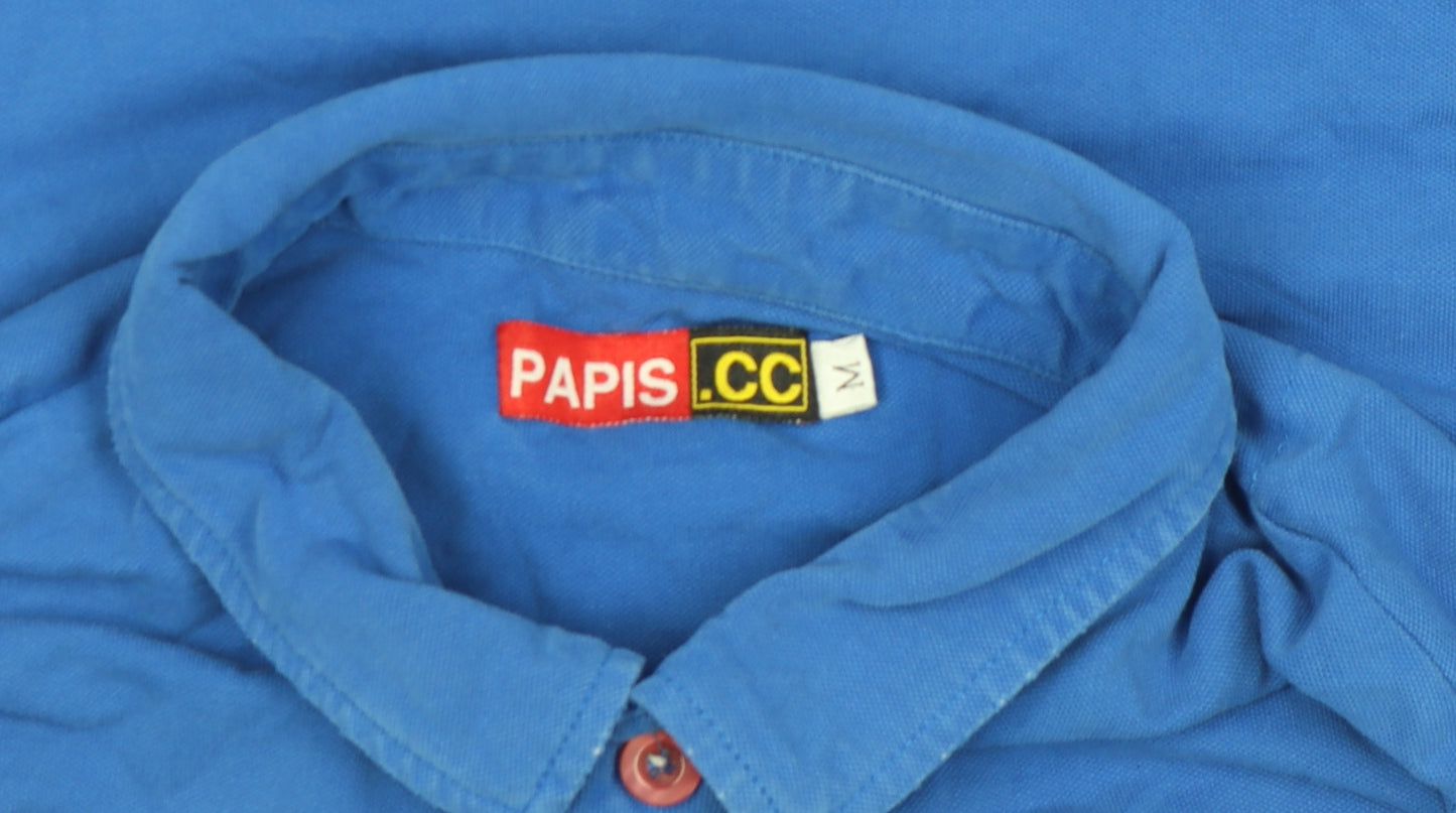 PAPIS.CC Men's Blue Cotton Short Sleeve Polo Shirt Size M