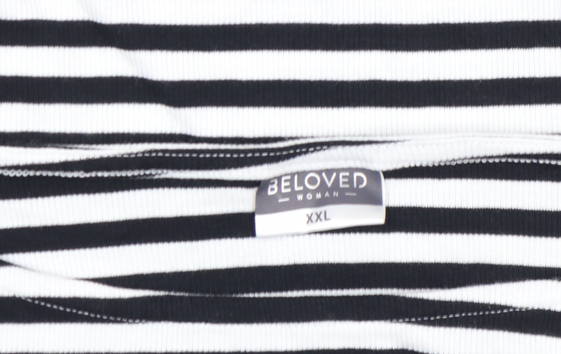 Beloved Women’s Black & White Striped Long Sleeve Cotton T-Shirt Size 2XL