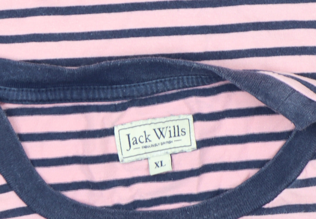Jack Wills Men's Pink Navy Striped Cotton Crew Neck T-Shirt XL