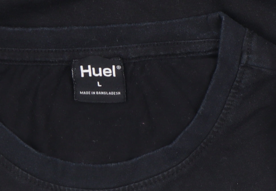 Huel Men Black Cotton Crew Neck Short Sleeve Regular T-Shirt L