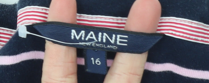Maine New England Women's Blue Striped Long Sleeve Henley T-Shirt Size 16