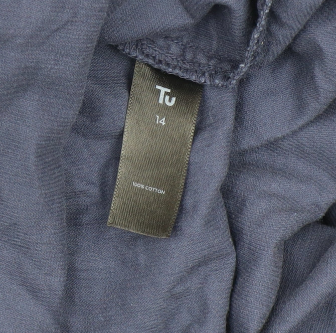 Tu Women Blue Cotton Long Sleeve Button-Up Shirt Size 14