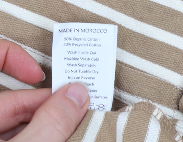 Passenger Men's Beige Striped Crew Neck Cotton T-Shirt Size S