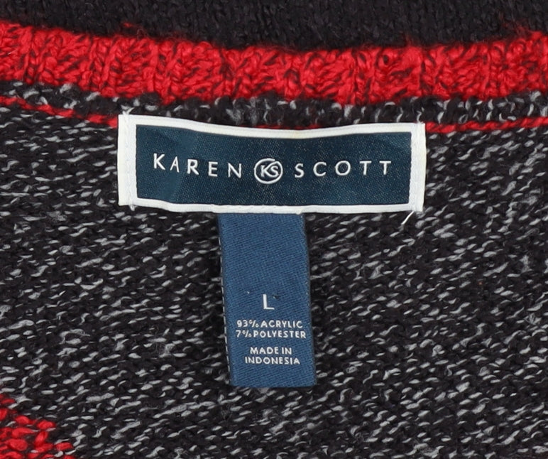 Karen Scott Womens Red Black Geometric Knit Jumper Size L