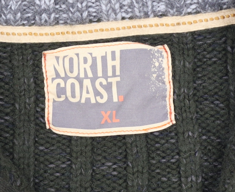 North Coast Mens Green XL 1/4 Zip Ribbed Knit Jumper