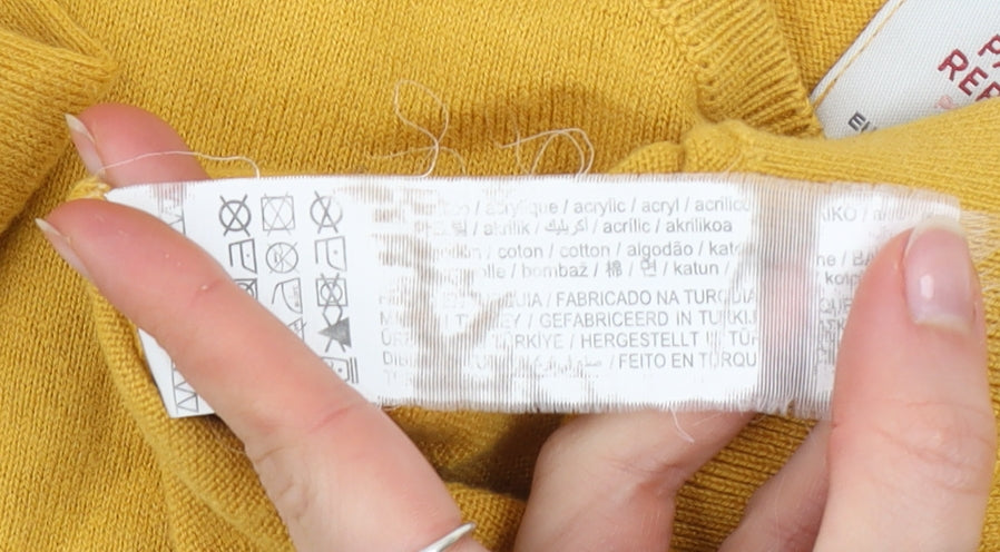 Pull&Bear Women Yellow Striped Crew Neck Cotton Blend Jumper Size 12