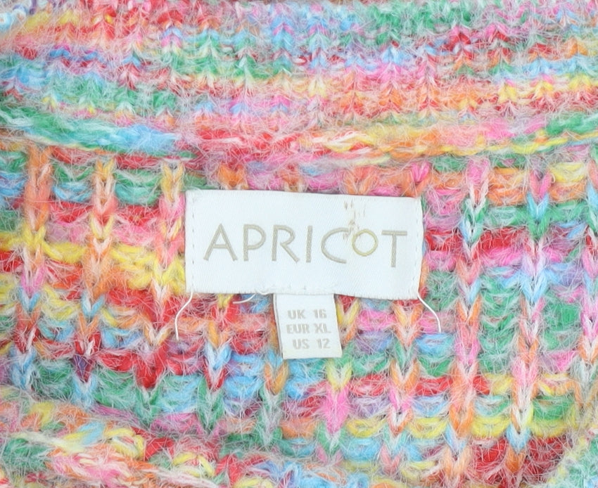 Apricot Womens Multicoloured Chunky Knit Crew Neck Jumper Size 16