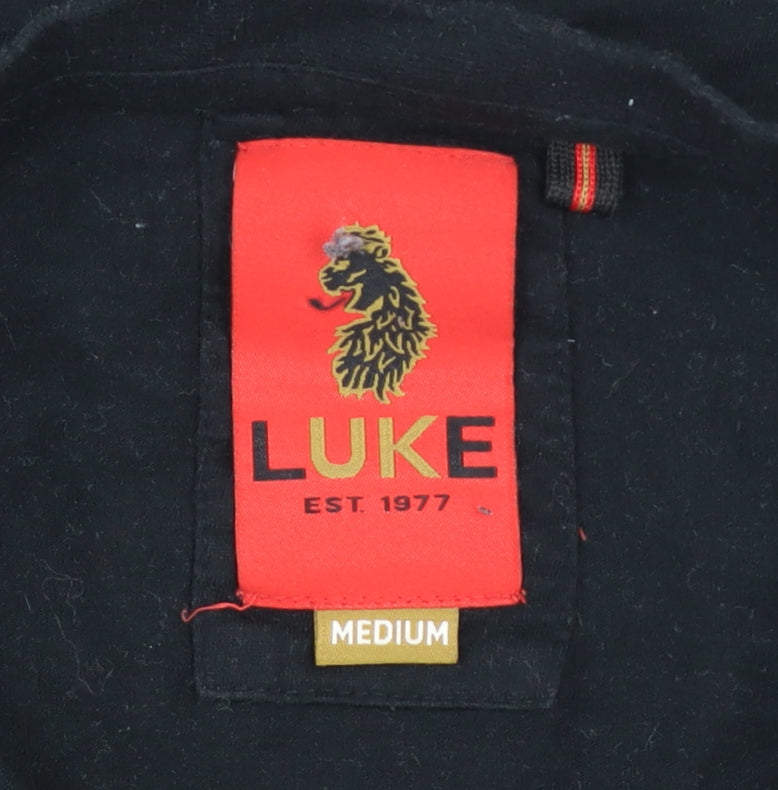 Luke 1977 Men's Black Beige Stripe Crew Neck Cotton T-Shirt Size M