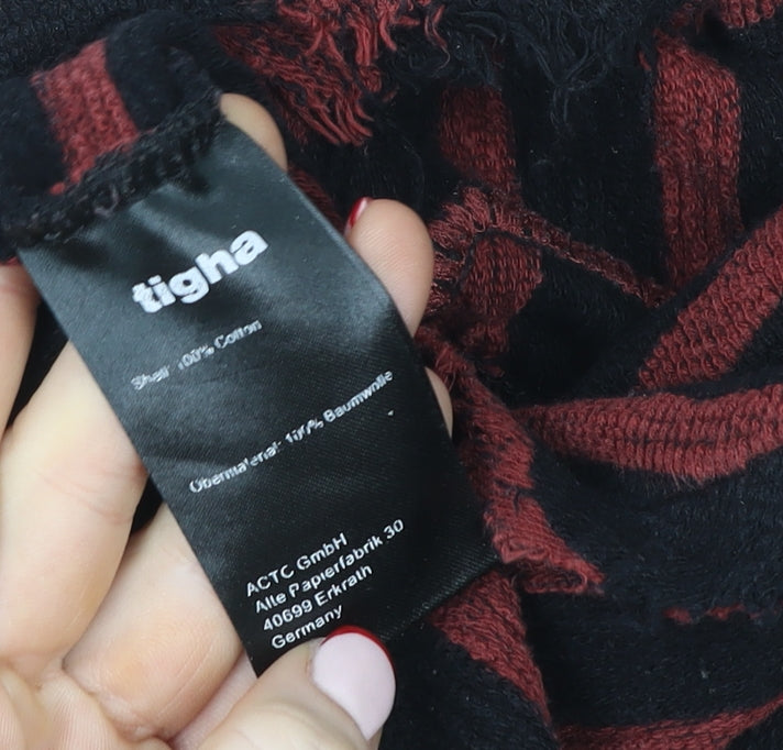 tigha Men's Red Black Striped Cotton Crew Neck Pullover Sweatshirt Size S