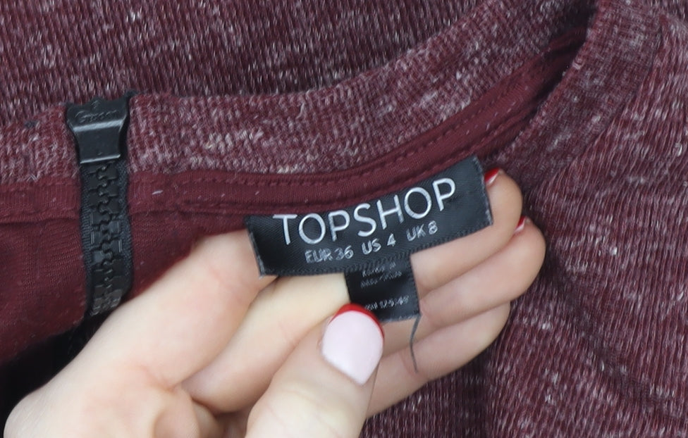 Topshop Womens Red Cropped Jersey T-Shirt Size 8 Short Sleeve Zip Back