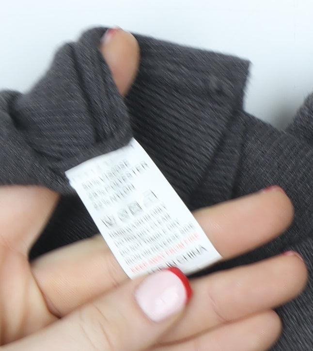 QED London Women Grey Beaded Mock Neck Long Sleeve Pullover Sweatshirt L