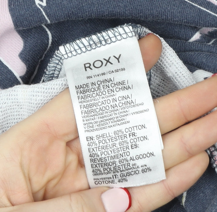 Roxy Women's Blue Floral Pullover Sweatshirt Size M Cotton Blend