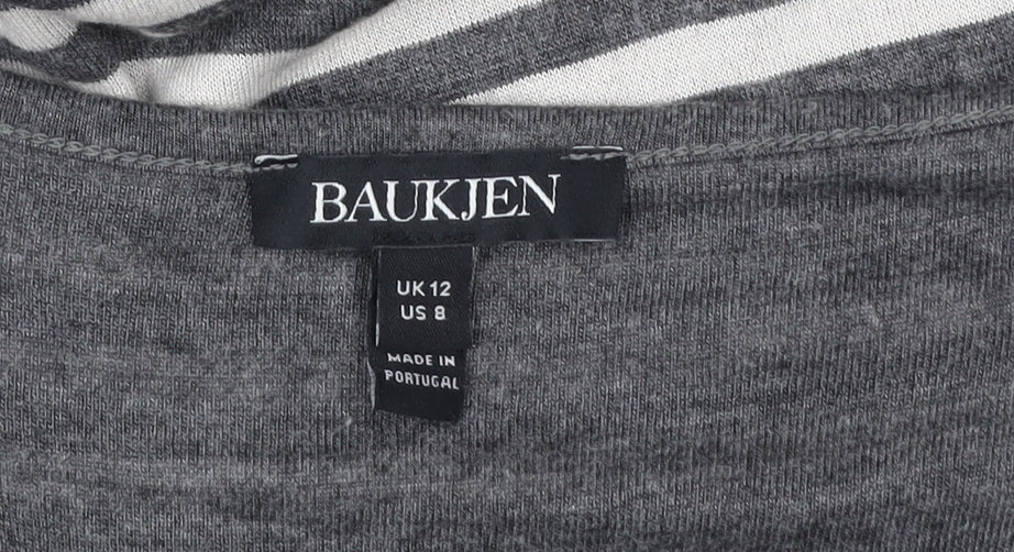 Baukjen Womens Grey White Striped Cotton Scoop Neck 3/4 Sleeve T-Shirt Size 12