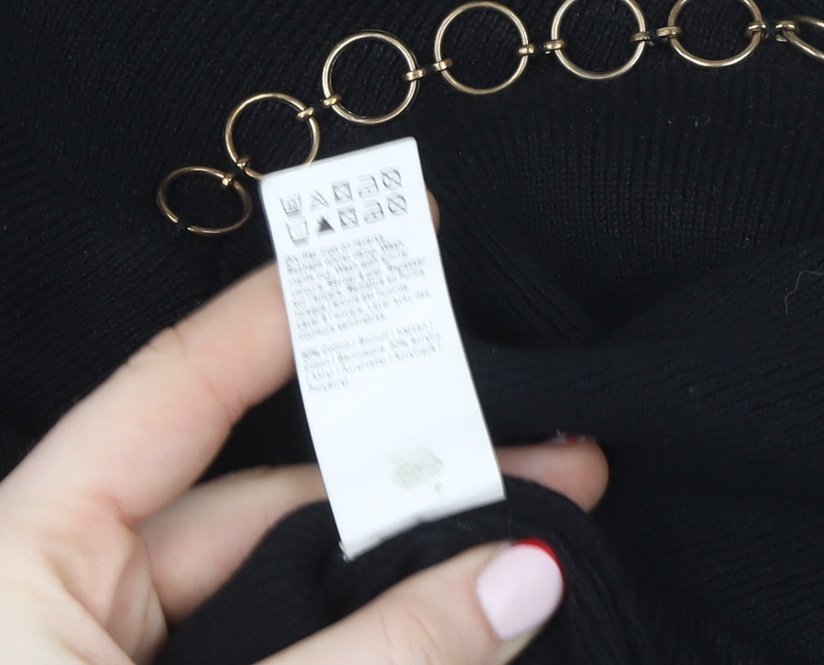 River Island Women Black L Chain Detail Mock Neck Pullover Jumper