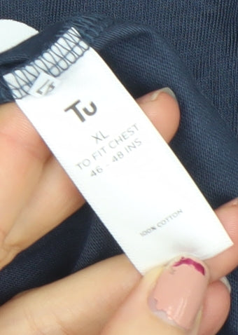 Tu Mens Blue Christmas Beer Graphic T-Shirt XL Cotton