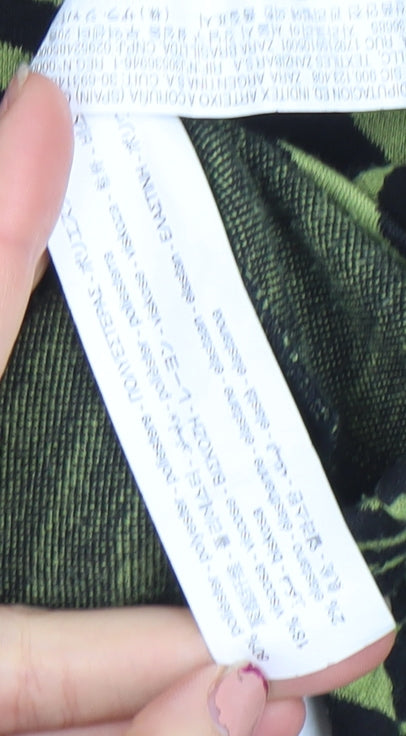 ZARA Women Green Animal Print Cropped Collared Long Sleeve Top Size 12