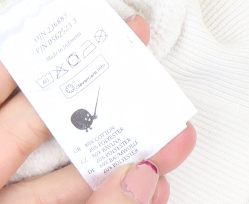 Monki Women Beige Pullover Hoodie Medium Cotton Blend Casual