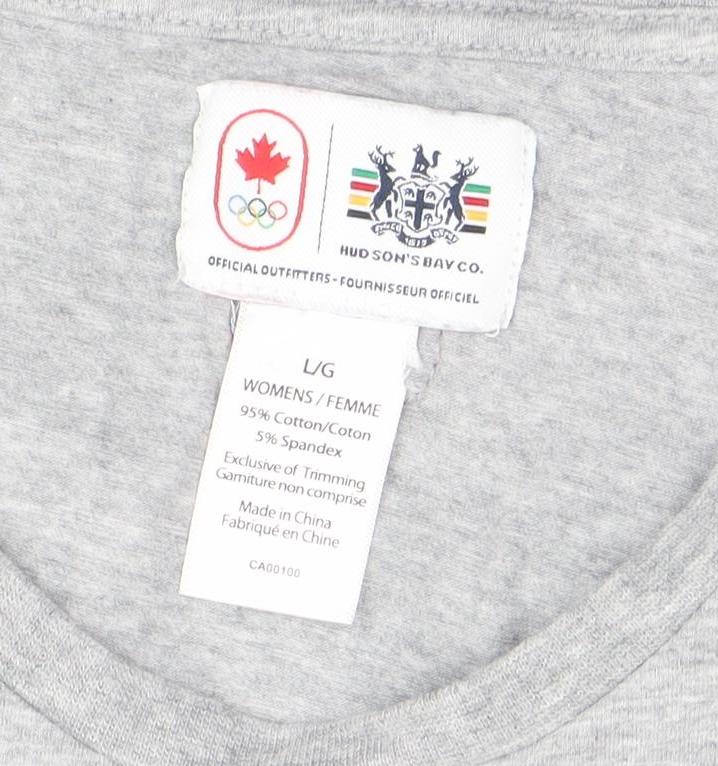 Hudson's Bay Women’s Grey Canada T-Shirt Size L Cotton Blend