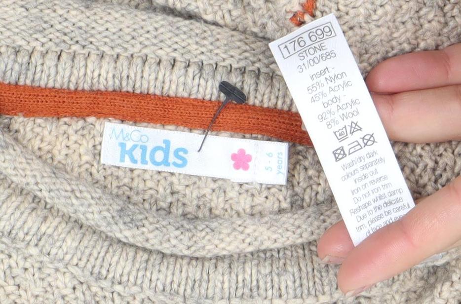 Marks & Spencer Girls Beige Fox Sequin Jumper 5-6 Years Wool Blend Knit