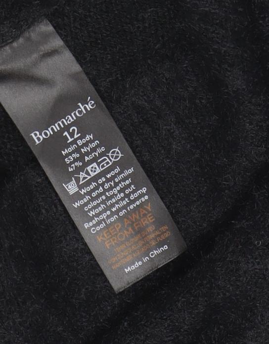 Bonmarché Women's Black Rhinestone Crew Neck Long Sleeve Jumper Size 12