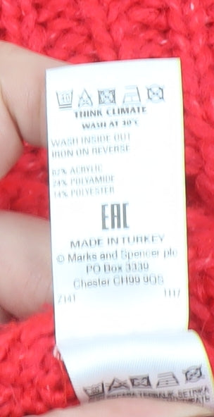 Marks and Spencer Women Red Chunky Knit High Neck Jumper Size 20