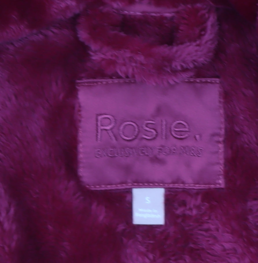 Marks and Spencer Women Red Fleece Hooded Belted Robe Small