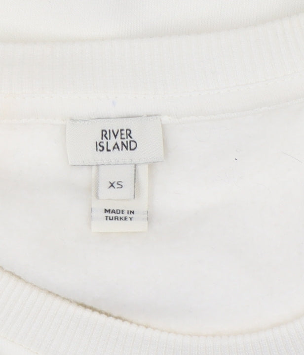 River Island Womens Ivory Sheer Puff Sleeve Pullover Sweatshirt XS