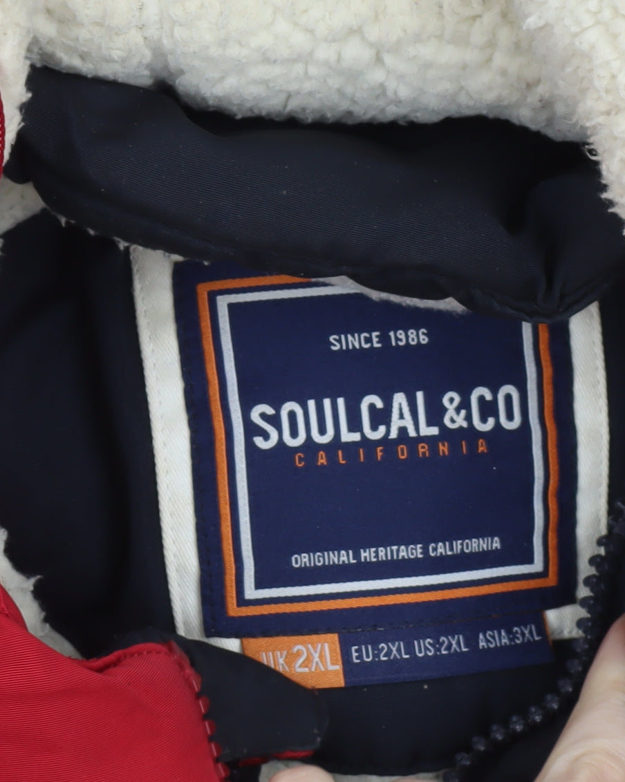 SoulCal & Co Men Red 2XL Puffer Jacket Hooded Winter Coat