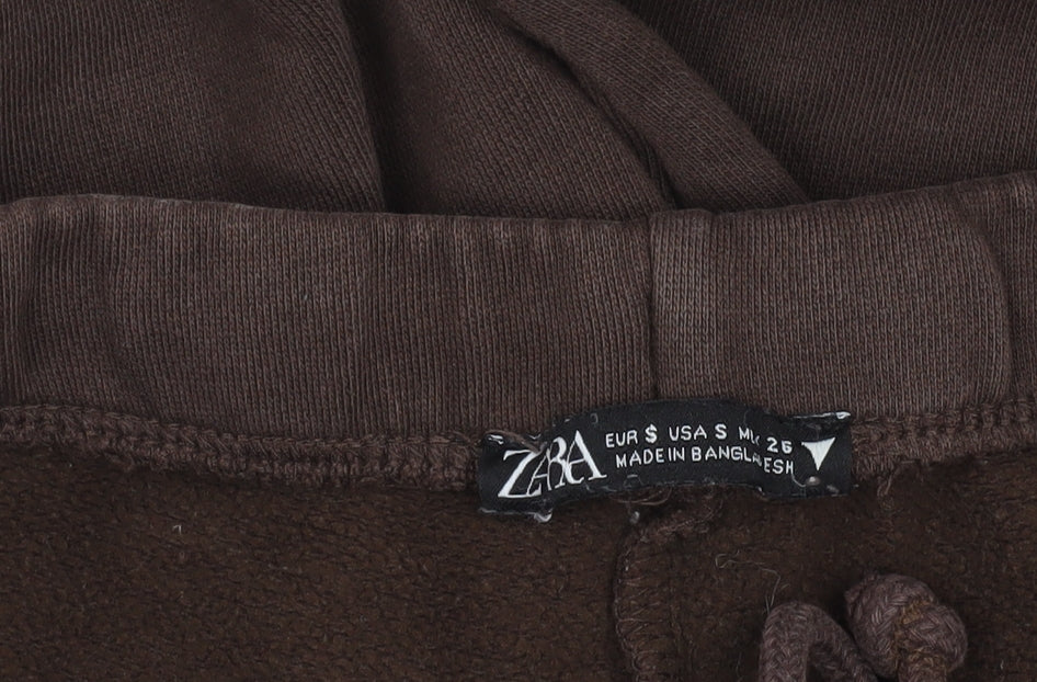 Zara Women Brown Cotton Straight Leg Sweatpants Size S