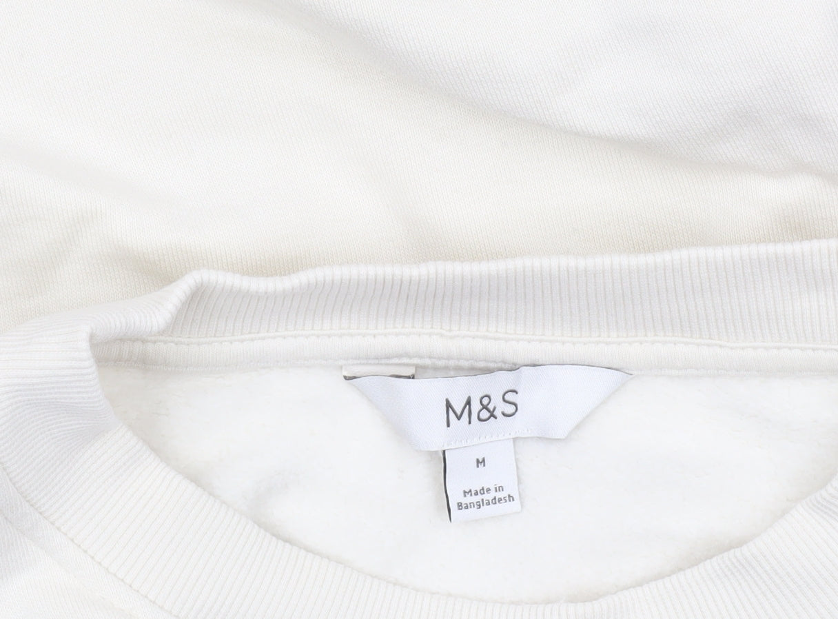 Marks and Spencer Women Ivory Cotton Crew Neck Pullover Sweatshirt M