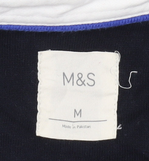 Marks and Spencer Men's Blue Striped Long Sleeve Rugby Polo Shirt M Cotton