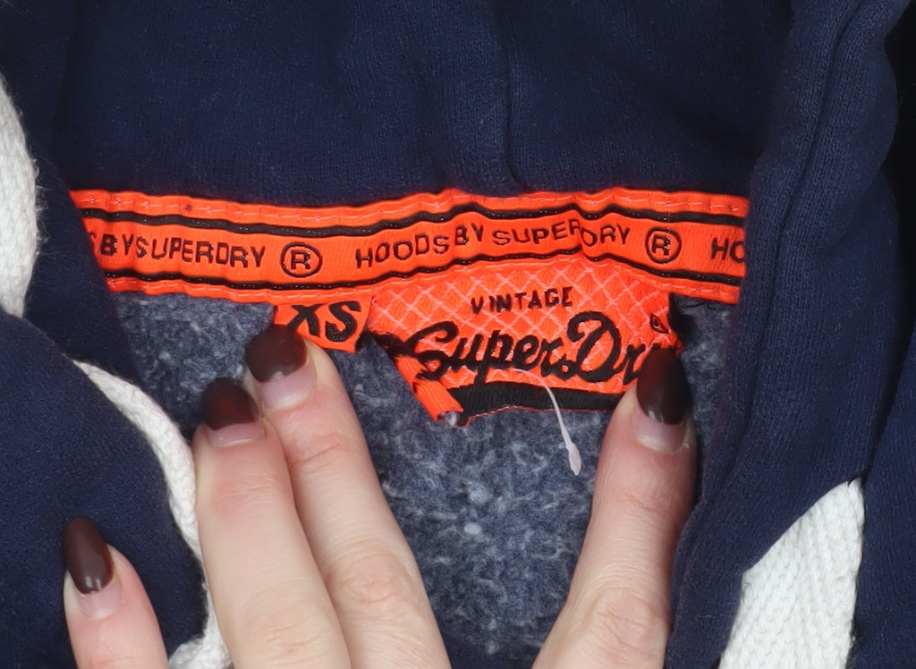 Superdry Women Navy Blue XS Pullover Hoodie with Logo Print