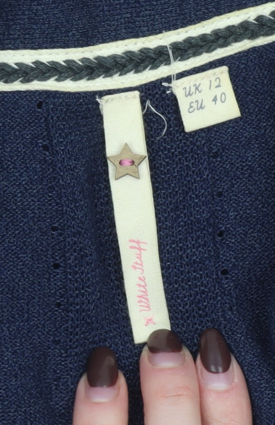 White Stuff Women's Blue Long Sleeve Open Knit Cardigan Size 12
