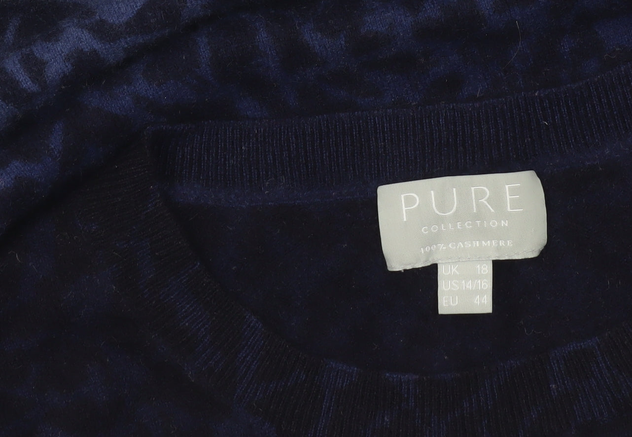 Pure Collection Womens Blue 100% Cashmere Animal Print Jumper UK 18